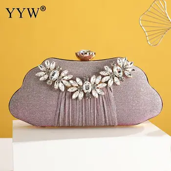 Вечерна чанта за жени, Модни Луксозни клатчи и чанта с кристали, дамски чанти за сватбени партита, чанти през рамо, клатч Champagbe