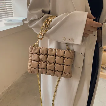 Модерна чанта за рамо с веригата, дамска чанта за чанти и портмонета ежедневна употреба, малки чанти с горната дръжка с капак