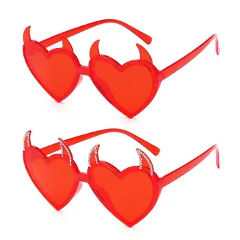 Слънчеви очила във формата на сърце с дьявольскими уши за жени и мъже, модни слънчеви очила с защита от uv, нови точки за cosplay на Хелоуин
