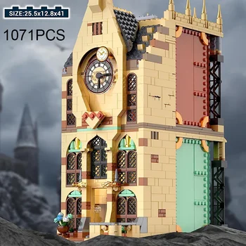 1071 бр. Класически Часовниковата Кула Строителни Блокове Гледка Към Улицата на Града Средновековен Замък Сглобяване на Модели Тухли Детски Коледни Подаръци
