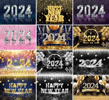 Мехофонд 2024 Щастлива Нова Година На Фона Боке Фойерверки, Шампанско Балон Часовници Честване На Кануна На Картина Като Фон На Фотографско Студио