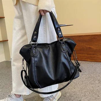 Дамски чанти през рамо, голяма чанта-скитник за пазаруване, однотонная качествена чанта през рамо от мека кожа, дамски пътна чанта-тоут