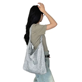 Модерна чанта-тоут за жени, чанта за пазаруване за момичета, лъскава чанта с голям капацитет
