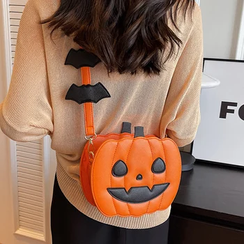 Забавна чанта с тиква, женствена чанта за Хелоуин, малка модерна чанта през рамо с приятен и креативен дизайн от анимационен филм, който привлича особено внимание