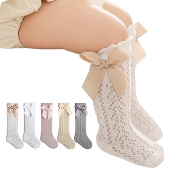 Ежедневни летни дълги чорапи за малки момичета, обикновена чорапи принцеса с хубав нос, тънки мрежести чорапи над коляното
