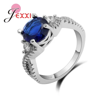 Елегантен подарък за влюбени Пръстени от сребро 925 проба, нови модни украси с блестящи сини/цвят шампанско Фианитами, дамски пръстени с кръстче