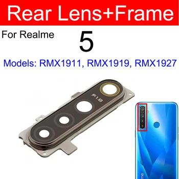 Стъклен капак на обектива на задната камера за Realme 5 Резервни части за притежателя на стъклена рамка обектив на задната камера