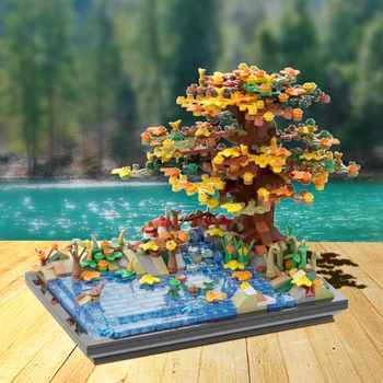 MOC Streetscape Architecture Есенното Дърво на брега на Езерото Модел Орнамент, Градивен елемент на Развивающий Набор от Играчка За Подарък на Бебето