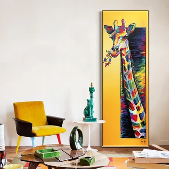 Цветен плакат на платно с жирафа, минималистичная художествена картина върху платно, стенно изображение на животното, печат, модерна декорация на детски кът