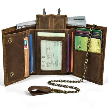 Ретро мъжки портфейл от естествена кожа с джоб за монети и държач за ключове