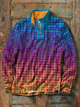 Мъжки ежедневни риза Henry джоб с геометрични принтом, случайни мъжки пуловер-поло с 3D принтом, мъжки пуловер