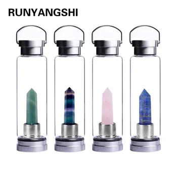 горната шестоъгълен кула от естествен кристал с размер на отворите точка, колона, енергиен камък, стъклена бутилка за вода, спортна чаша за вода, бутилка за вода, за нов продукт
