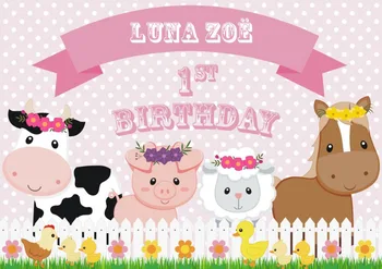 Обичай фермата на животните с животни, на тема ферма на Оградата на Селския двор Кравешка банер фонове Компютърни печат фон за рожден ден