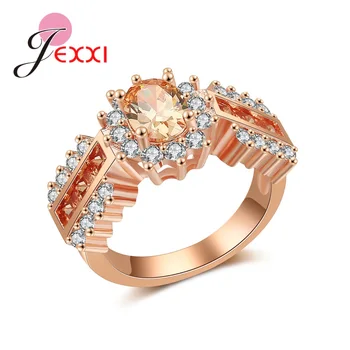 Висококачествено пръстен с прозрачен фианитным камък, бижута за жени, женски Розово злато, Сватбена Годеж, Бижута Bague