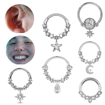 Модни кристални клик-пръстени за стени от неръждаема стомана, халка на носа си, жените на спирала за пиърсинг козелкового на хрущяла, обеци-халки, бижута