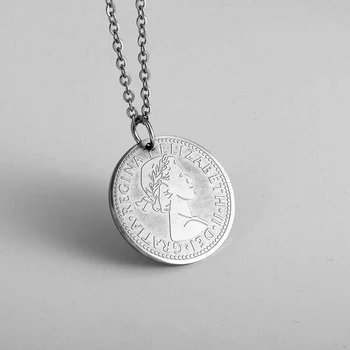 Ретро канава Медальон, висулка във формата на монетите златен и сребърен цвят, колие с портрет на кралица Елизабет, подарък за Деня на майката за жени