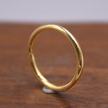 Пръстен от чисто жълто злато 18 Карата за жени, полированное пръстен с куха лента с дебелина 2 мм, размер САЩ 6,5, марка Au750
