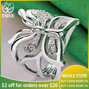 Пръстен-пеперуда от сребро 925 проба с регулируем отвор и цирконием за жени, Модерен подарък за рожден Ден, Сватбени декорации-шармы