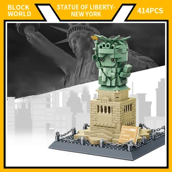 Модел на световната архитектура, сградата на Q-версия на Статуята на Свободата, играчки от пластмаса блокове, подарък за рожден ден за деца