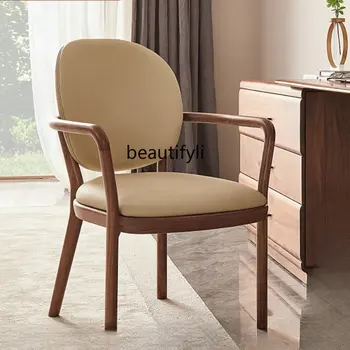 Стол за почивка в хола от черен орех, стол за кабинет с кръгла облегалка, Модерен минималистичен подлакътник с облегалка, Мека чанта, кафе стол