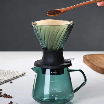 Чаша с ключа потопяема пипети с обем от 600 мл кафе машина V60 за преливане на кафе с капкомер V-образна форма и филтри зелен цвят