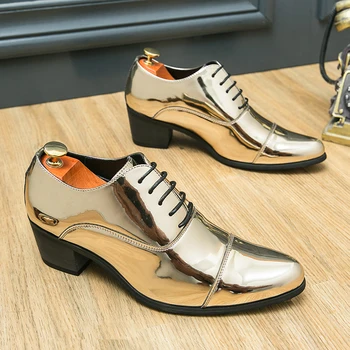 2024 Нова тенденция Мъжки бизнес обувки Златисто-сини Оксфордские модел обувки за мъже Модерен Официалната обувки, Мъжки Обувки за партита, които ръстът на Мъжете