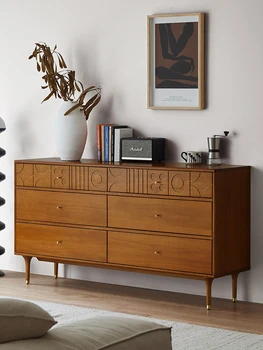 Скандинавски скрин с шест чекмеджета модерен и луксозен самшитовый шкаф с дърворезби в ретро стил на верандата