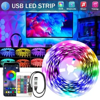 Led лента RGB 5050 Bluetooth Приложението 5V USB Led лента за подсветката на телевизора Гъвкава лента Цветна украса за дома партита Luces LED