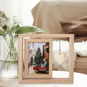 Фоторамка Двустранен Въртяща се Дървена Рамка за Снимки Подарък за Баща на Съпруга Мъже Гравиран Медальон във Формата На Сърце Коледа Ден на Бащата