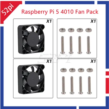 Фен Raspberry PI 5 с регулируема скорост на въртене 40 * 40 * 10 мм, 3 жици, Безшумен охлаждащ вентилатор, 2 комплекта радиатора Raspberry PI 5