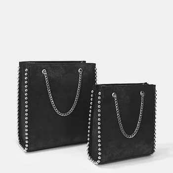 Нова чанта-тоут с нитове голям капацитет, ретро-верига, луксозна дизайнерска чанта-месинджър от изкуствена кожа, дамски портфейли-кофи, Дамски чанти през рамо