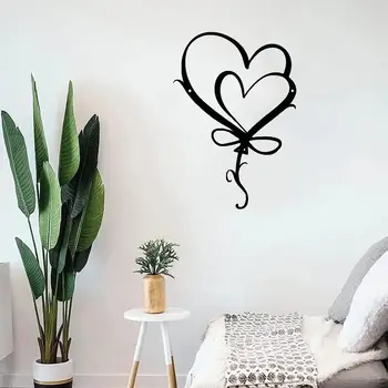 1 бр. Декорация на стени от черен метал във формата на сърце, Двойно декорация на стени от метал с форма на сърце, Лого Love, Персонализирано лого Love Wall,
