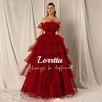Lorrtta Бордовое многослойно бална рокля, без презрамки, с отворени рамене, рокли от органза за абитуриентски бал, рокля с дълъг ръкав, сватбени церемониални събития