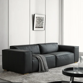 Лесен луксозен градски кожена мебел, мебели за малка дневна, с модерен и минималистичен италиански диван от телешка кожа в ретро стил