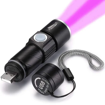 Промоция! 2X ултравиолетово фенерче с дължина на вълната 395Нм, Blacklight, USB акумулаторна батерия led фенерче, водоустойчив инспектиращата лампа за изследване на урината на домашни любимци