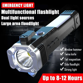 Led фенерче COB със странична подсветка, спасителна чук, USB зареждане с магнит, мултифункционално фенерче, за да улици
