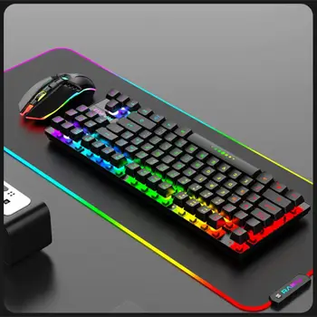 Безжичната Акумулаторна Клавиш и Мишка 2.4 G с игрални RGB Подсветка 87-ключ клавиатура Клавиатура И комплект Безжична Мишка на PC Gamer Combo