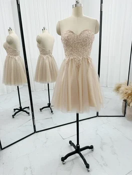 Топик цвят шампанско Елегантна девчачье кратко вечерна рокля за банкет от висок клас, пищната пола M1194