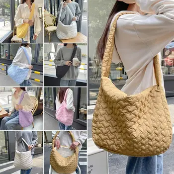 Найлонова чанта-тоут модни стеганая чанта с бродерия Love с цип, женствена чанта през рамо с голям капацитет