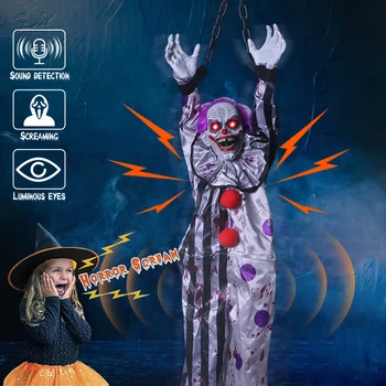 Подвесное украса под формата на клоун за Хелоуин, Електрическо Гласово управление, Страшен декор на открито, Ужас, Разклащането на Клоун, медицинска Сестра, Аниматроника на Хелоуин