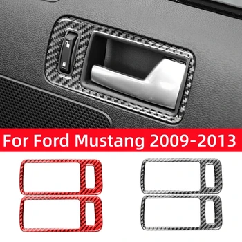 За Ford Mustang 2009-2014 Аксесоари от въглеродни влакна, вътрешна врата копчето на колата стикер за чаша, декоративна рамка, тампон