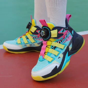 Детски обувки, нова баскетболни обувки с въртящи се деформира, устойчива на плъзгане и амортизирующая обувки за студенти, дишащи спортни обувки с мека подметка