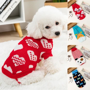 Дрехи за кучета с анимационни принтом, зимата на Топло вязаный пуловер за малки до средни кучета, Коледа пуловер за кученца, костюм за плетене на домашни любимци