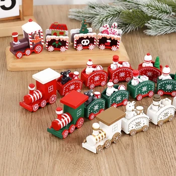 Коледна украса от дървен влак за дома, Украса на Коледна елха, Подарък за деца, честита Нова година, 2022, 2023