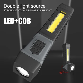 Двойна източник на светлина COB led фенерче Супер ярки, с възможност за завъртане на 90 градуса, с водоустойчив Магнит, led Фенерче за къмпинг