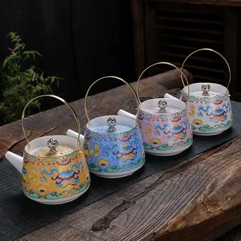 Керамичен чайник с филигран отвличане на греда цвят на емайла, домашен ретро голям однокамерный чайник, национален модерен домашен чай