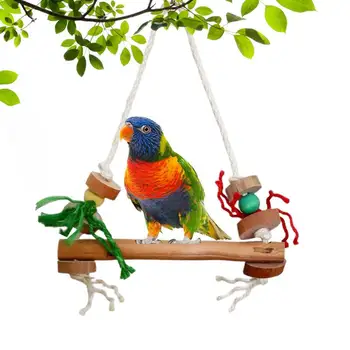 Люлка за птици, играчки за дъвчене, Дървена пръчка за папагал, Метална кука, постоянна играчка за вълнообразни папагали, средни папагали