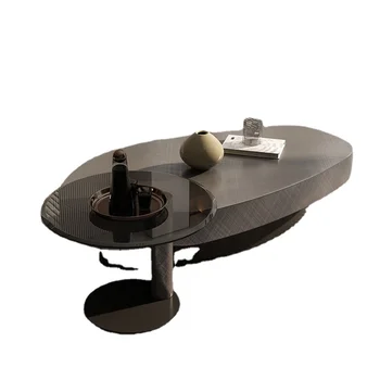 Модерен минималистичен овална маса със специална форма от неръждаема стомана, луксозен малък апартамент в стил у дома за хола.