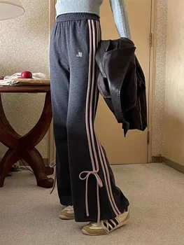 ADAgirl Разкроена спортни панталони Женски Y2k Модни Корейски Спортни панталони с лък и висока талия за бягане Градинска облекло Всекидневни спортни панталони Mujer