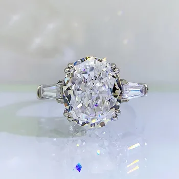 Сребърен Просто Овална Пръстен с Высокоуглеродистым диамантен пръстен 9*11 S925 на Едро за Жени